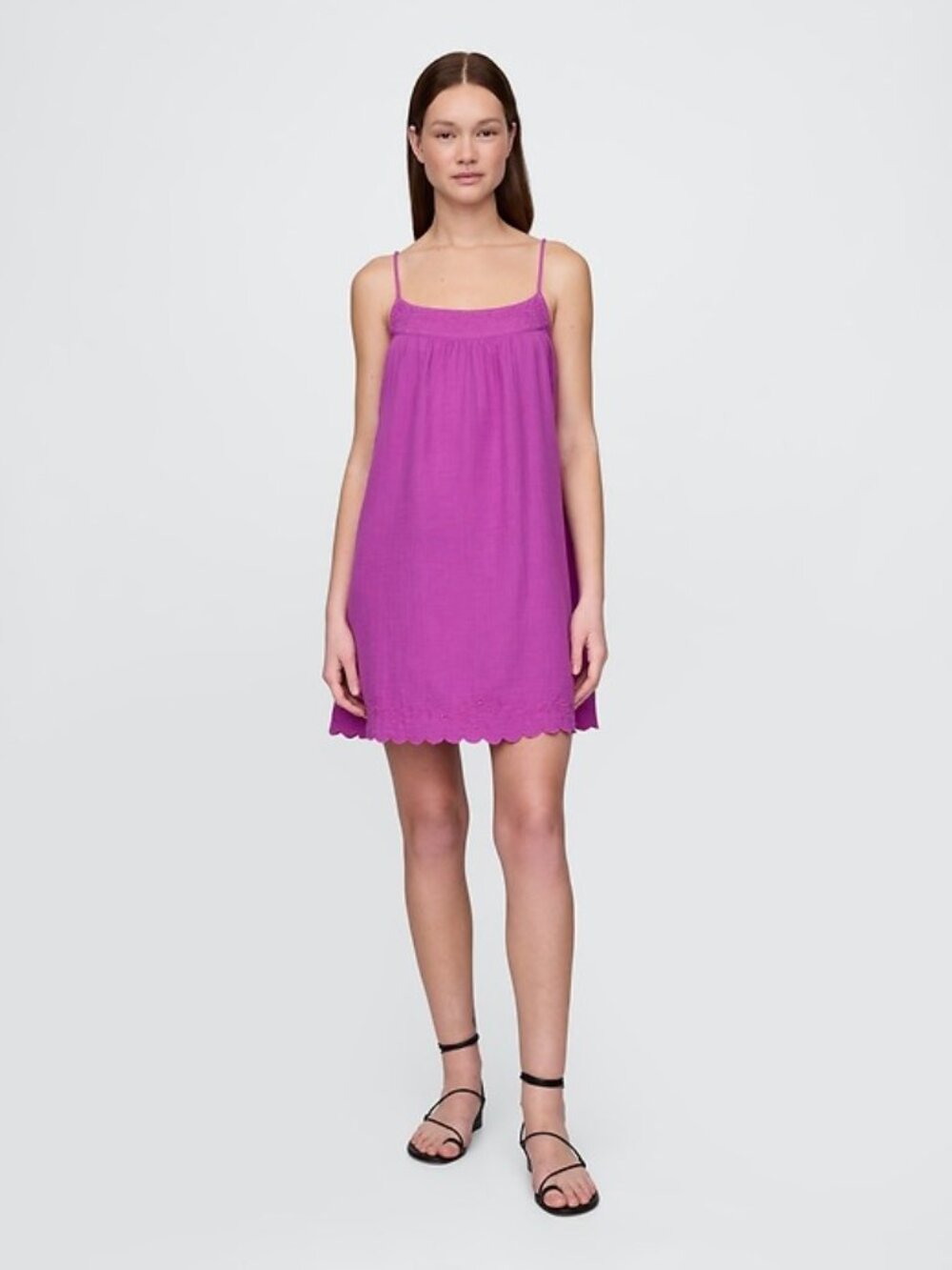 GAP Women's Cotton Gauze Embroidered Swing Dress Size S in Orchid Purple